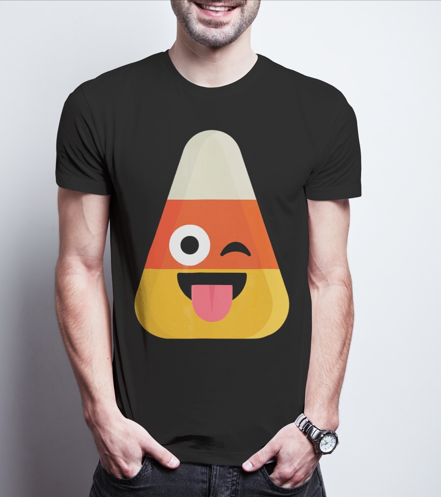 Candy Corn Emoji Wink Tongue Out Face T-Shirt