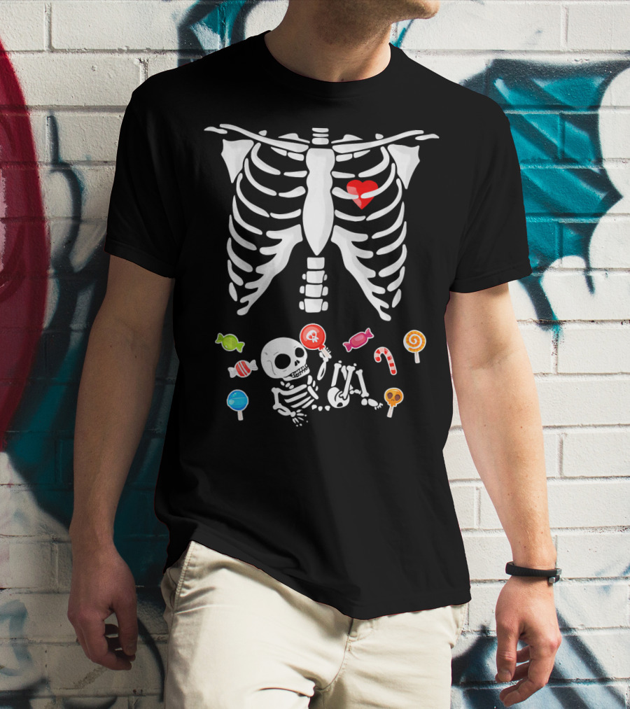 Baby Skeleton Candy Heart Ribcage Halloween Pregnancy T-Shirt