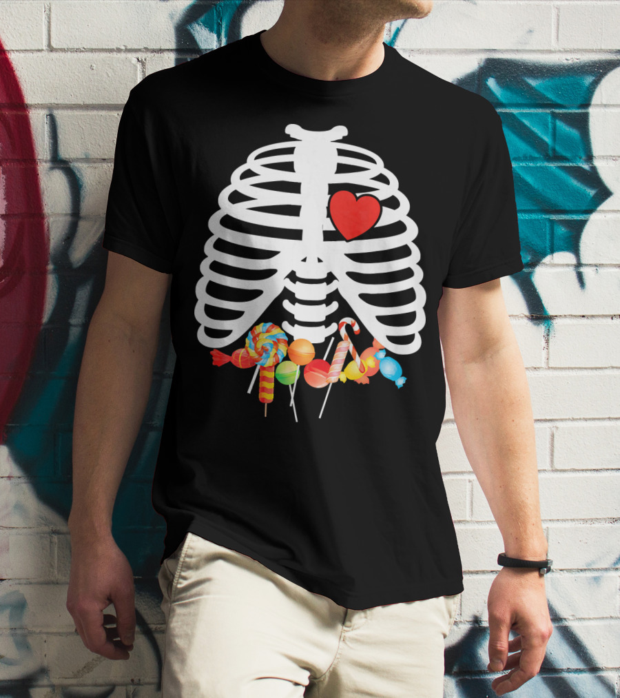 Xray Skeleton Rib Cage Heart Sweet Candy Lollipops T-Shirt