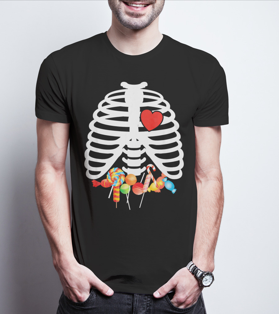 Xray Skeleton Rib Cage Heart Sweet Candy Lollipops T-Shirt