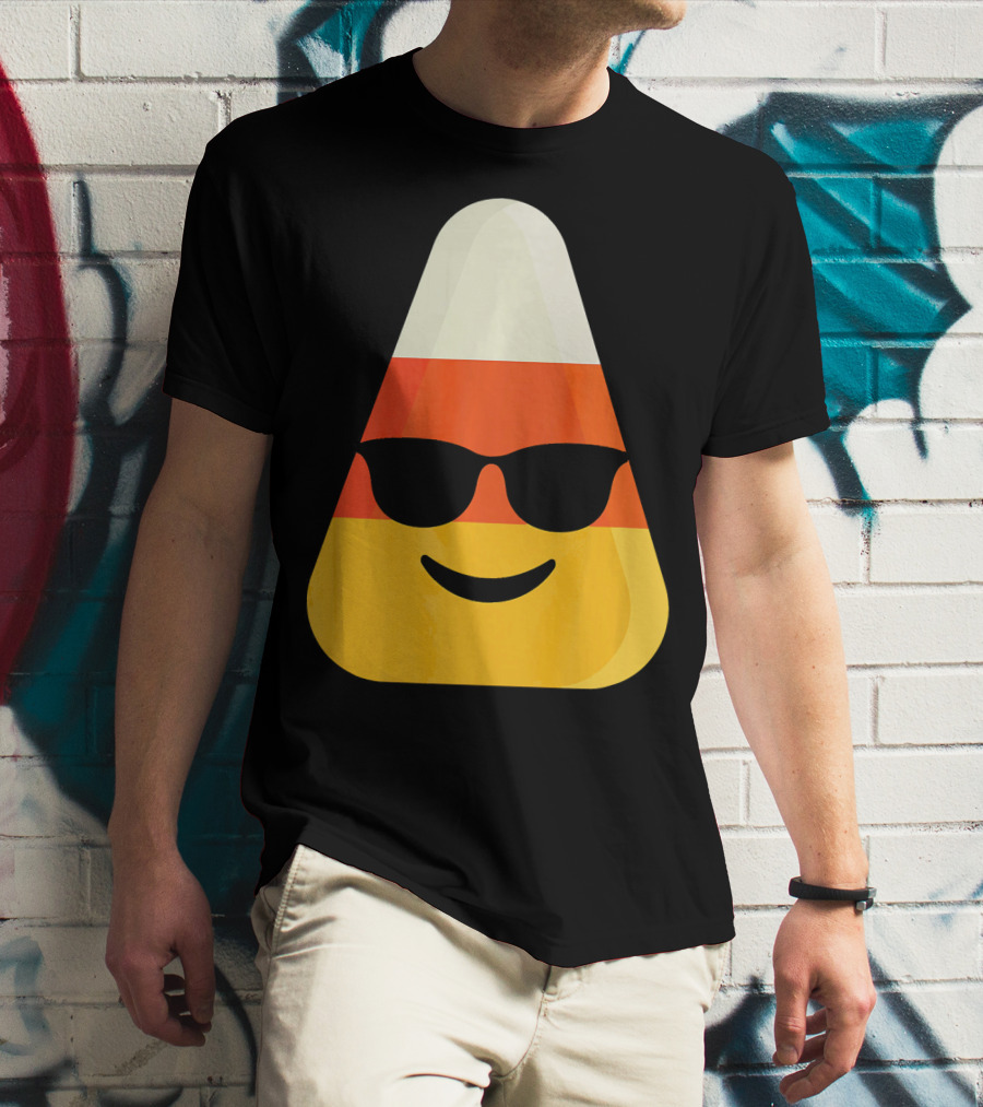 Candy Corn Emoji With Sunglasses Cool Shades T-Shirt