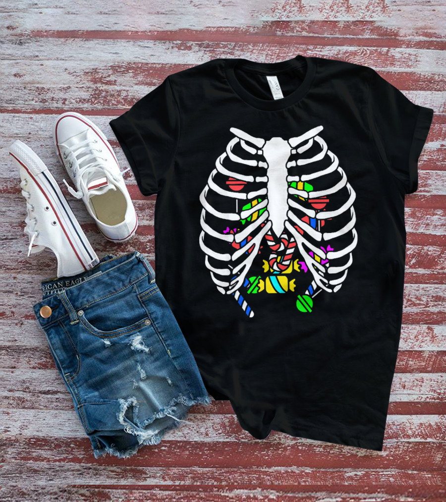 Halloween Ribcage Candy Skeleton Colorful Sweet Treats T-Shirt
