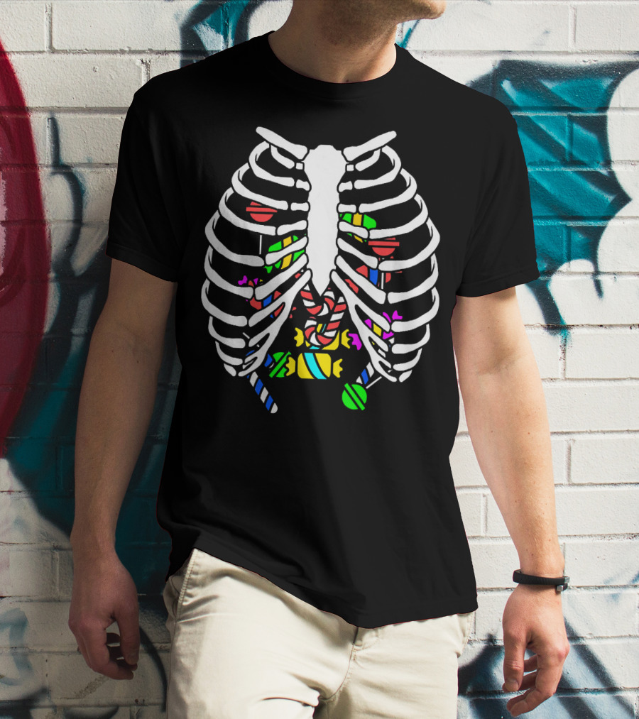 Halloween Ribcage Candy Skeleton Colorful Sweet Treats T-Shirt