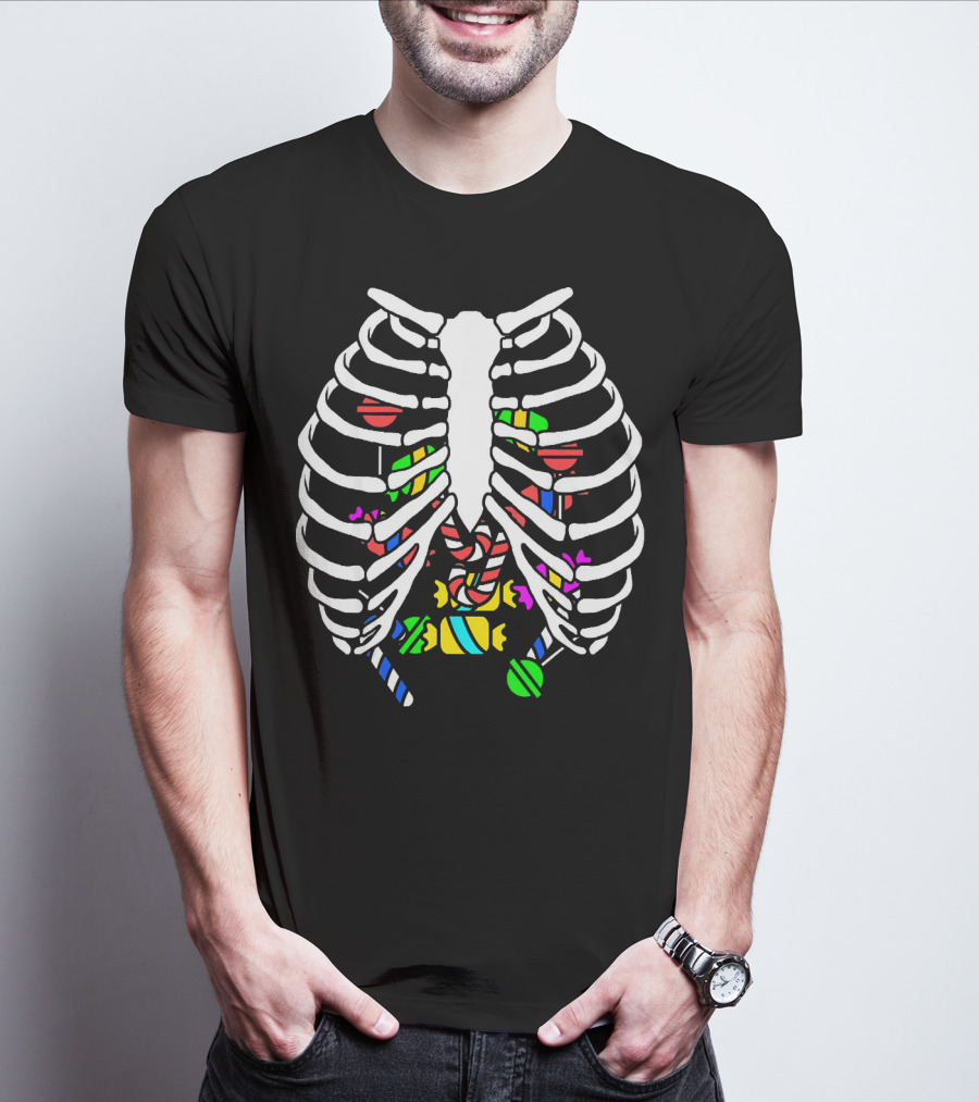 Halloween Ribcage Candy Skeleton Colorful Sweet Treats T-Shirt