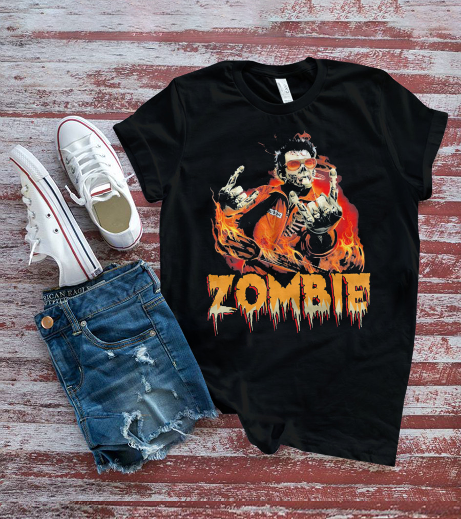 Zombie Metal Living Dead Rock On Fire T-Shirt