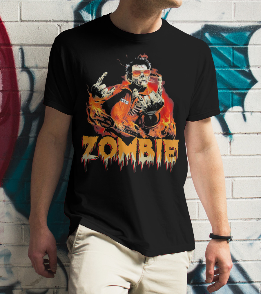 Zombie Metal Living Dead Rock On Fire T-Shirt