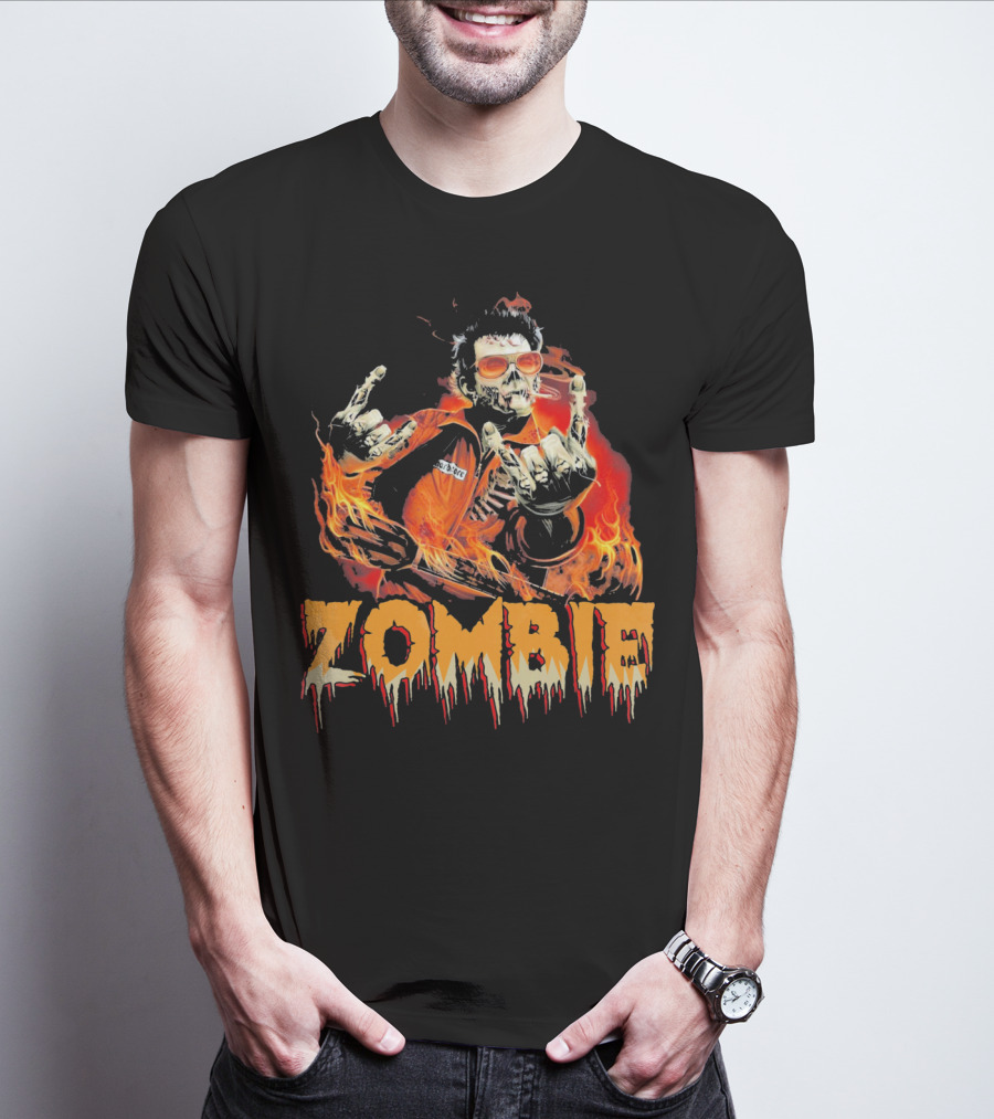 Zombie Metal Living Dead Rock On Fire T-Shirt