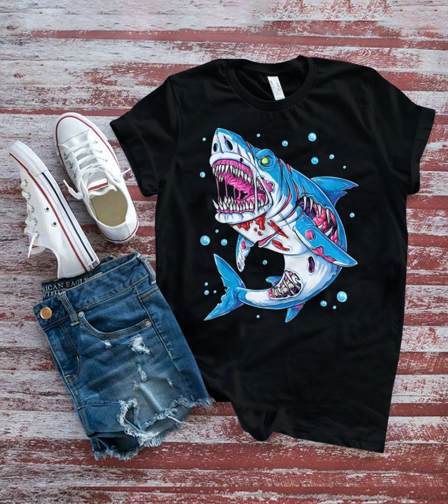 Shark Zombie Underwater Monster With Exposed Bones And Teeth T-Shirt