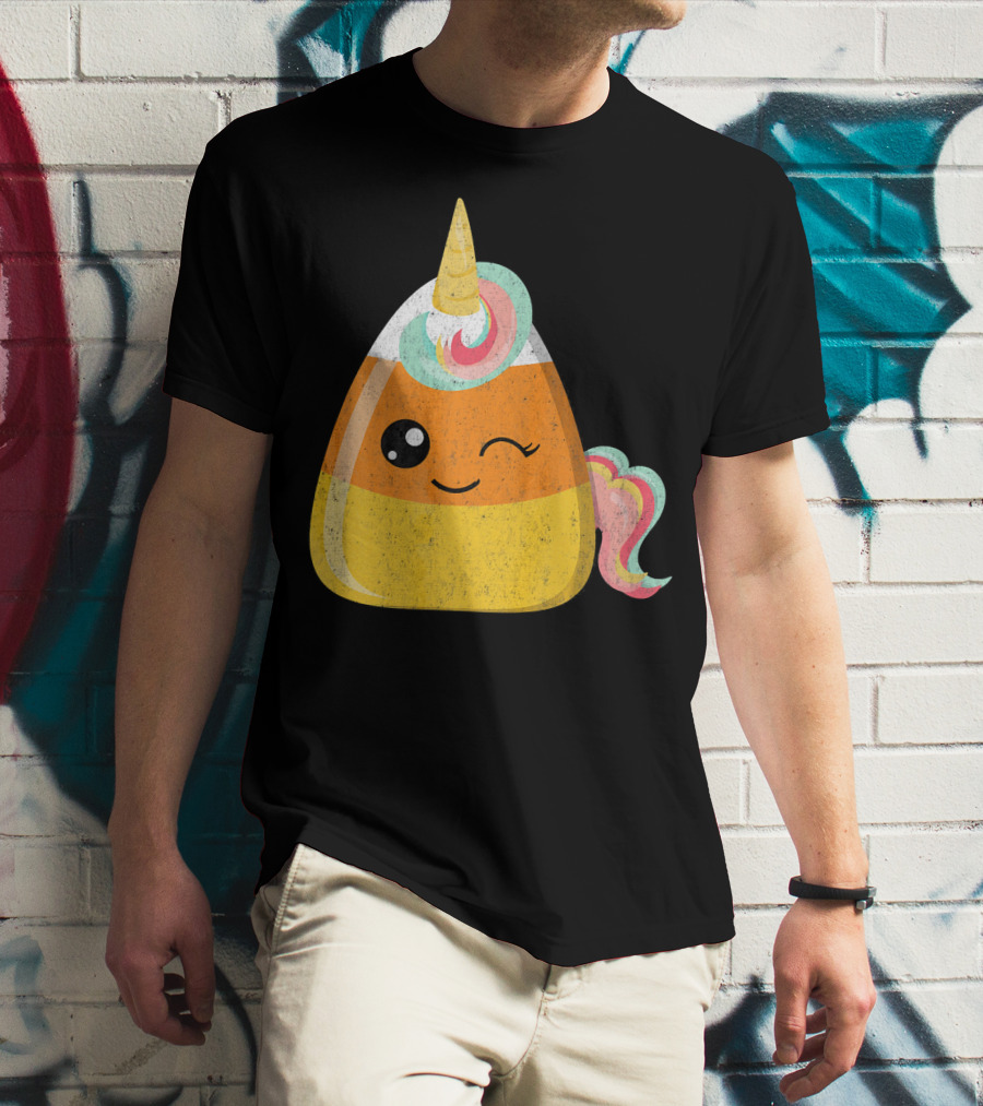Candy Corn Unicorn Funny Halloween Candicorn T-Shirt