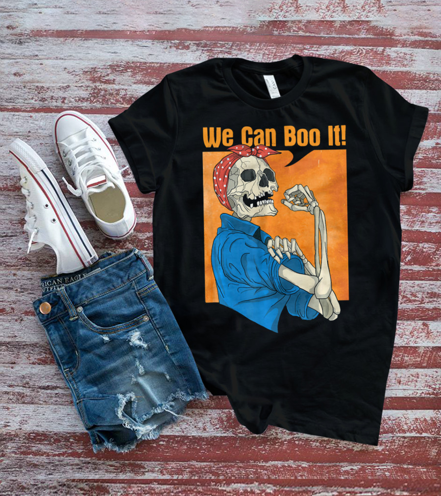 Funny Halloween Vintage Skeleton Rosie The Riveter We Can Boo It T-Shirt