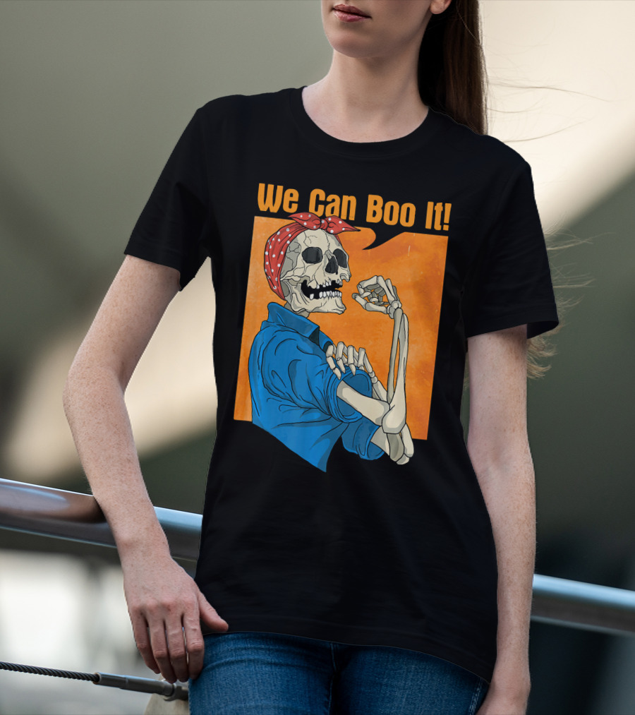 Funny Halloween Vintage Skeleton Rosie The Riveter We Can Boo It T-Shirt