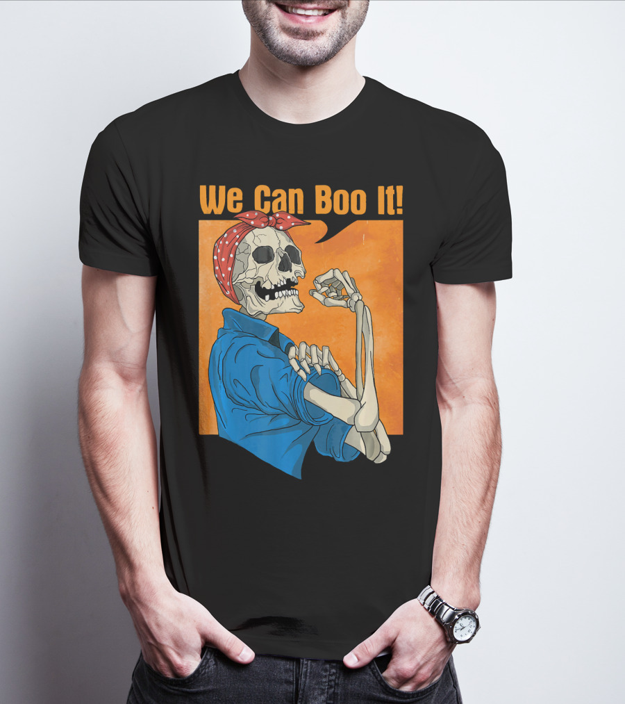 Funny Halloween Vintage Skeleton Rosie The Riveter We Can Boo It T-Shirt