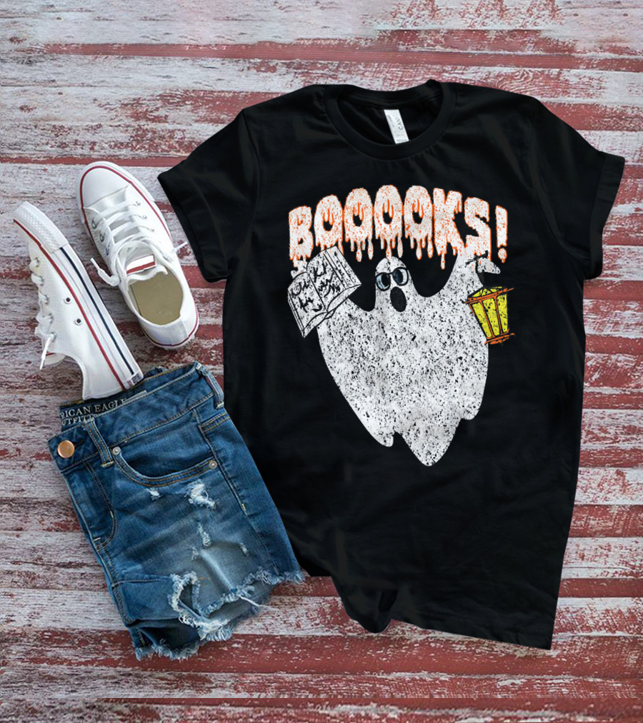 Booooks Spooky Ghost With Open Scary Book And Lantern T-Shirt