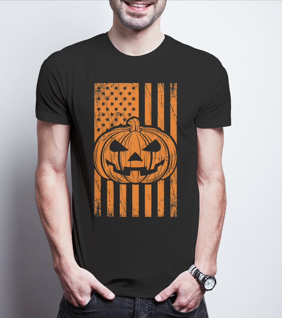 American Flag Grunge Pumpkin Halloween Las T-Shirt