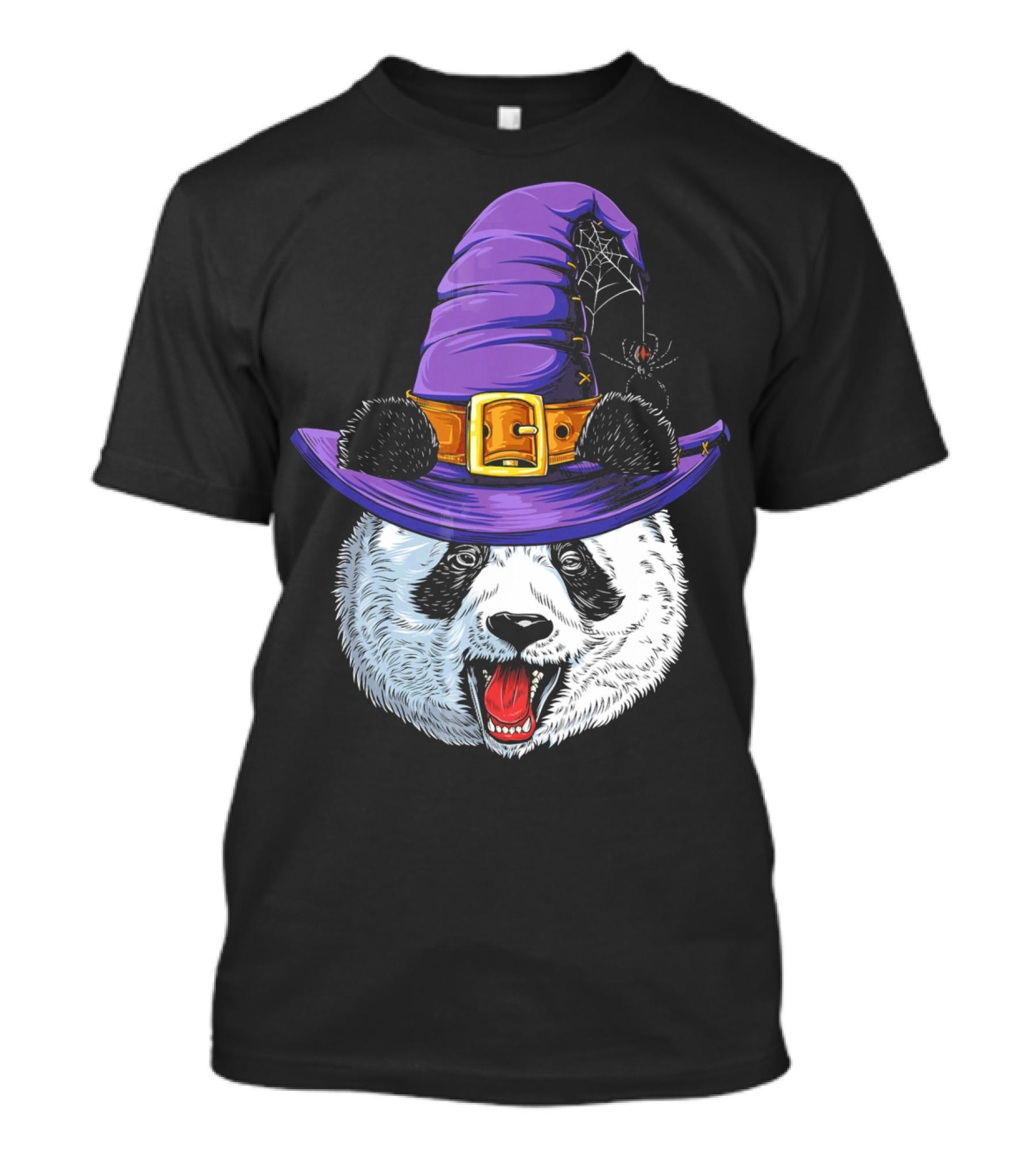 Panda Wearing Witch Hat With Spider Halloween T-Shirt