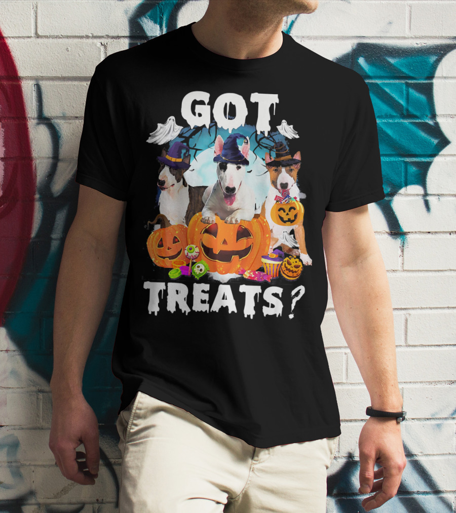 Got Treats Bull Terrier Halloween Ghosts Pumpkins T-Shirt