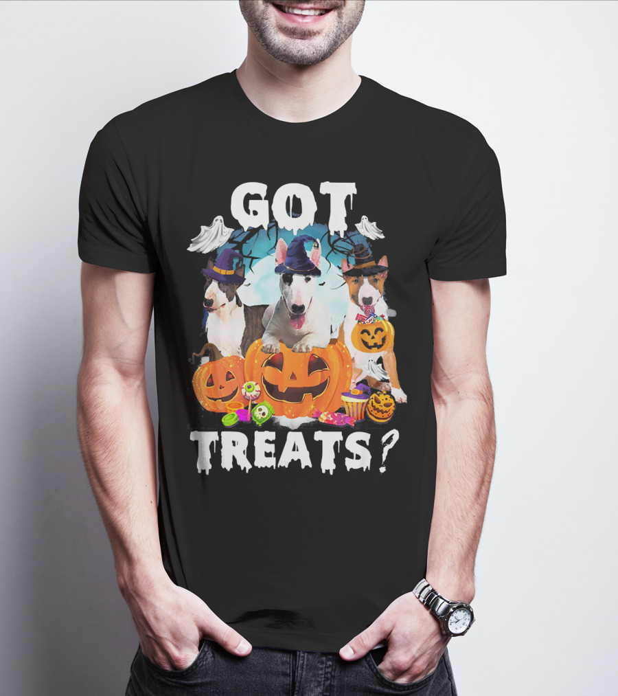 Got Treats Bull Terrier Halloween Ghosts Pumpkins T-Shirt