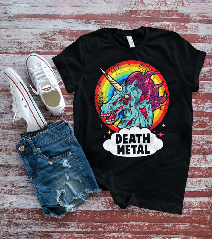 Death Metal Unicorn Rainbow Rocker Emo T-Shirt