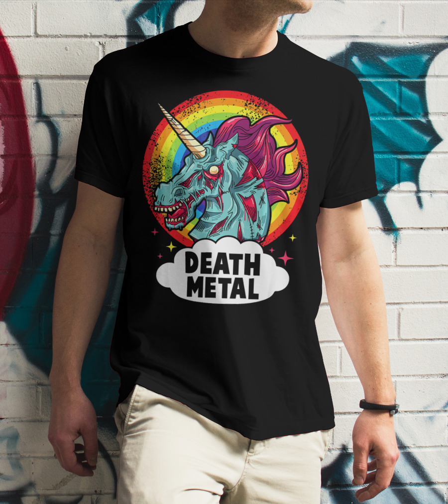 Death Metal Unicorn Rainbow Rocker Emo T-Shirt