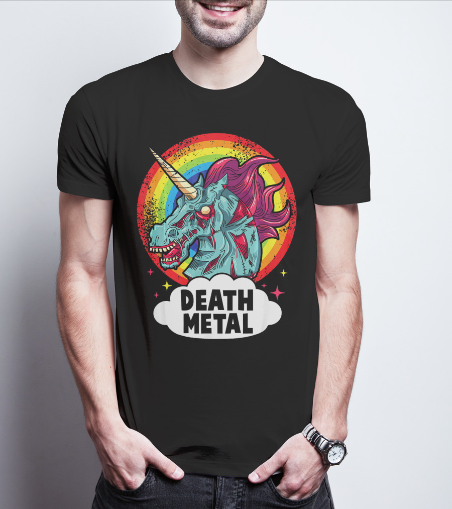 Death Metal Unicorn Rainbow Rocker Emo T-Shirt