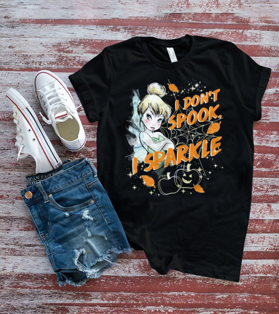 Disney Peter Pan Tinkerbell I Don't Spook I Sparkle Halloween Pumpkin Leaves T-Shirt