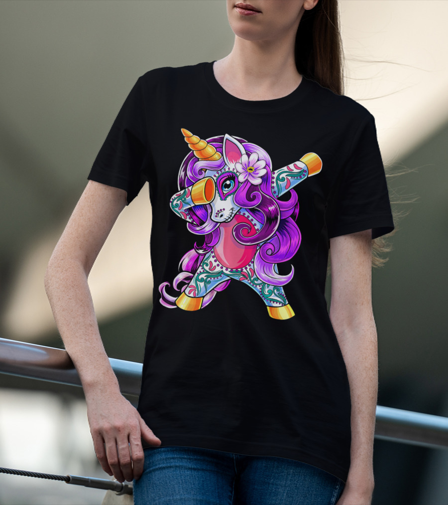 Dabbing Unicorn Day Of The Dead Sugar Skull T-Shirt