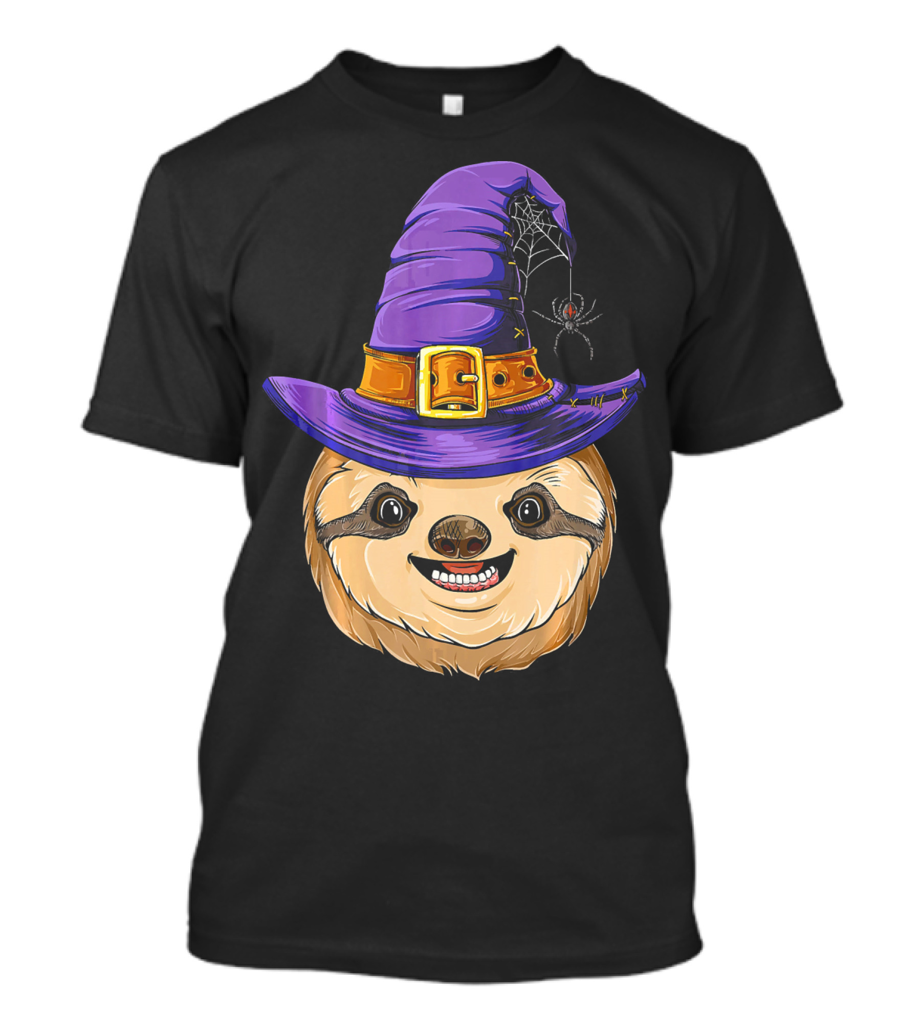 Sloth Witch Halloween Purple Hat Spider T-Shirt
