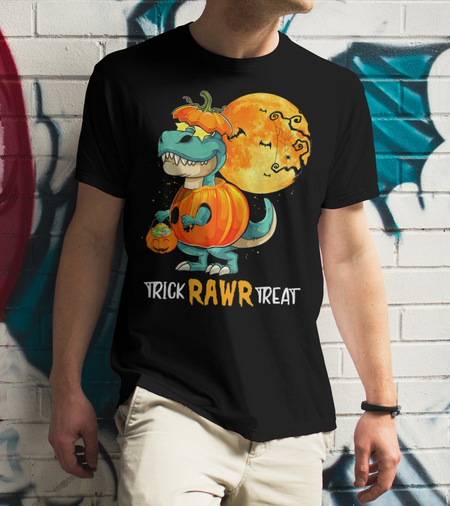 Trick RAWR Treat Rex Dinosaur Halloween Pumpkin Moon T-Shirt