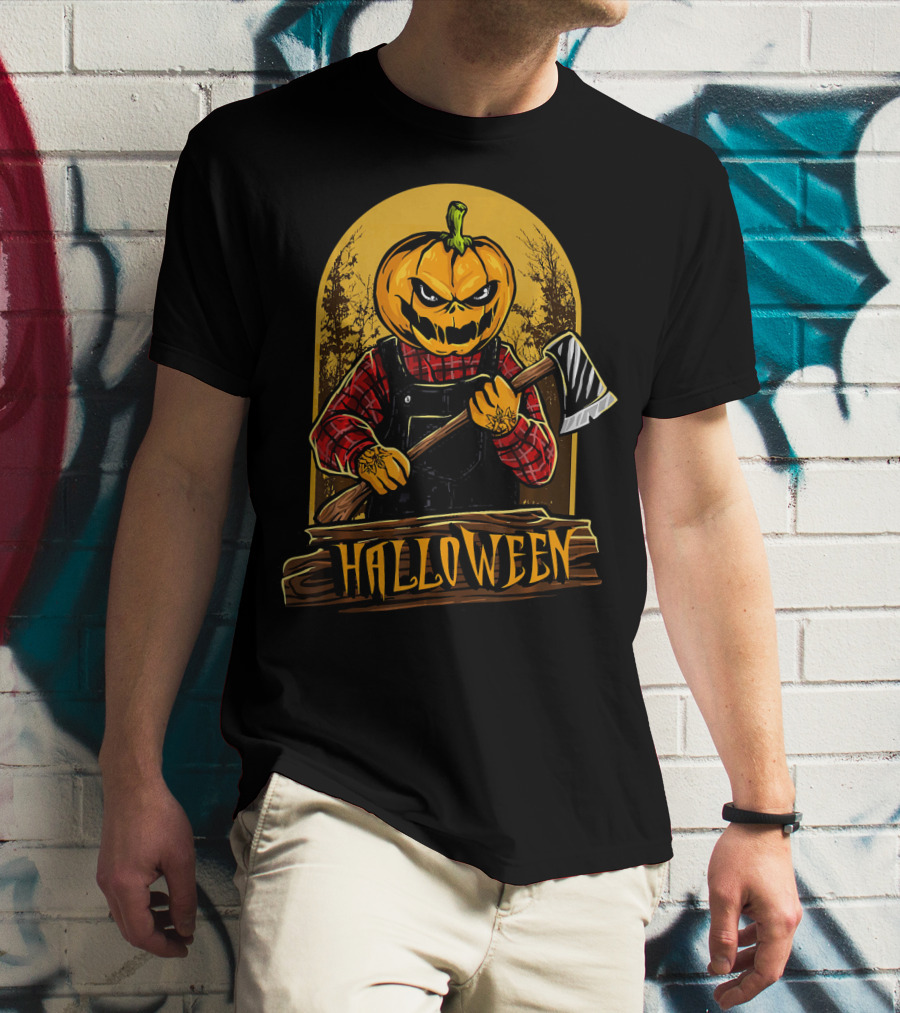 Halloween Horror Pumpkin Creepy Axe T-Shirt