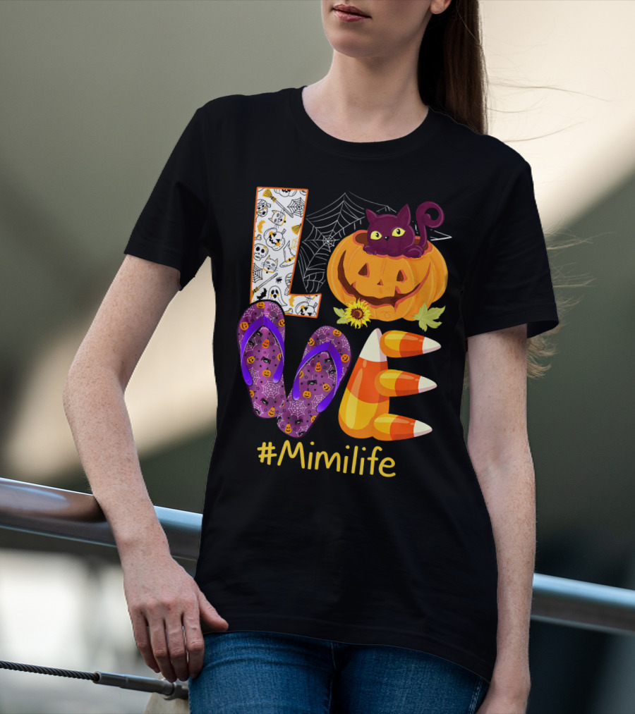 Love Pumpkin Cat Flip Flops #Mimilife T-Shirt