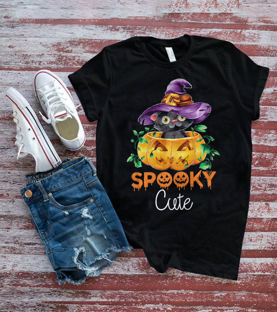 Spooky Cute Halloween Kitten In Pumpkin T-Shirt