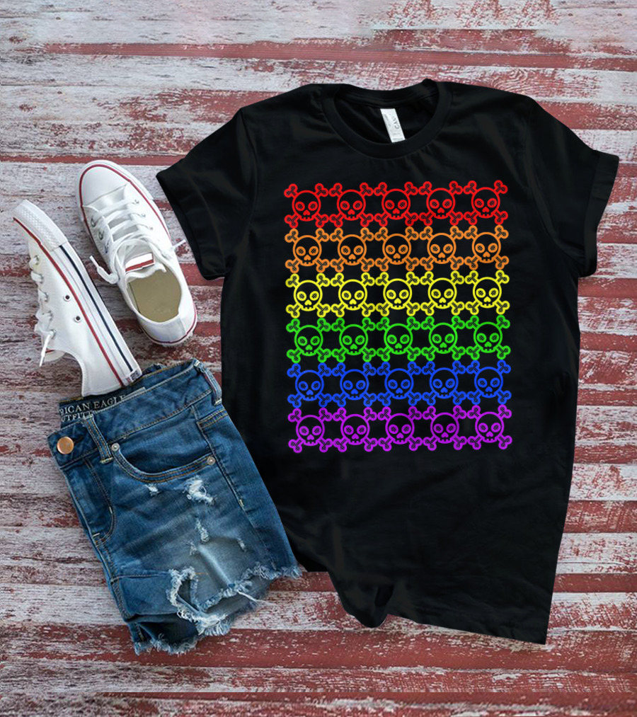 Rainbow Gay Pride Skull And Crossbones T-Shirt