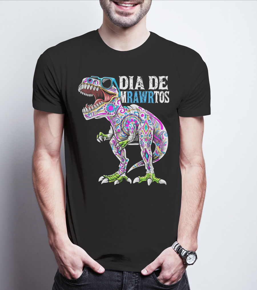 Dia De Mrawrtos Dinosaur Sugarskull T-Shirt