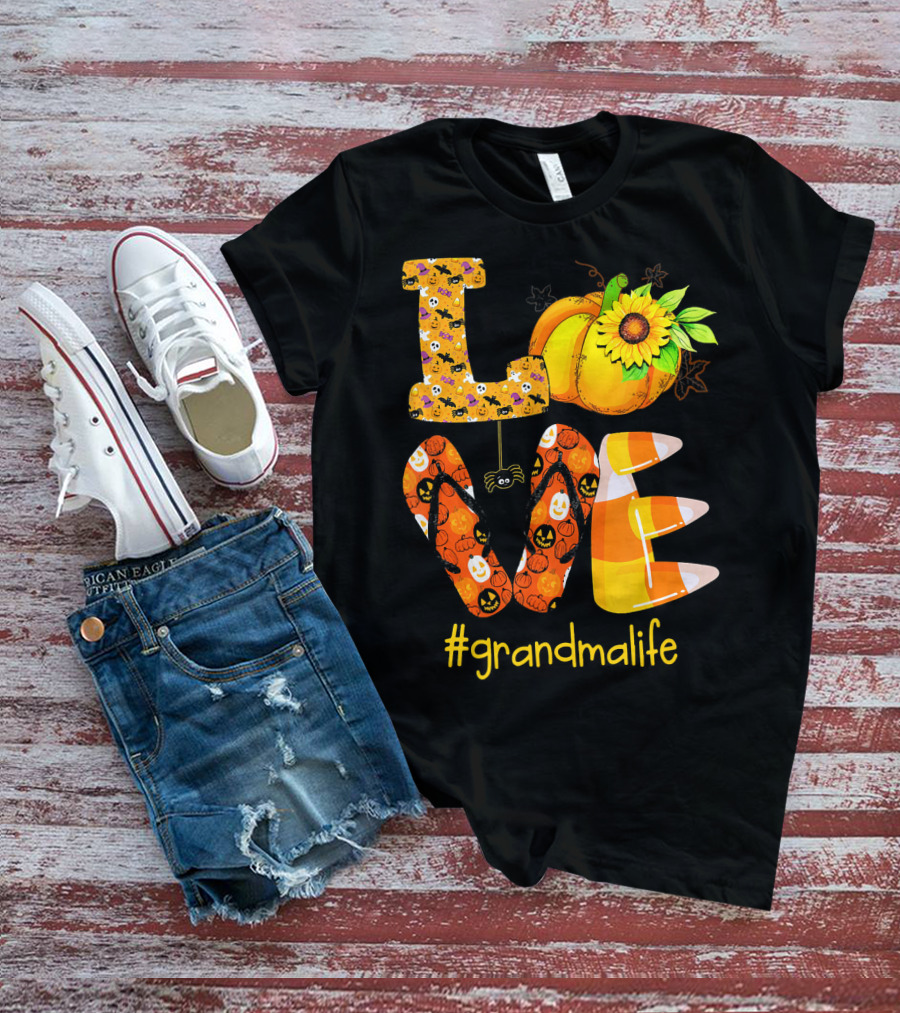 Love Halloween Pumpkin Sunflower #grandmalife T-Shirt