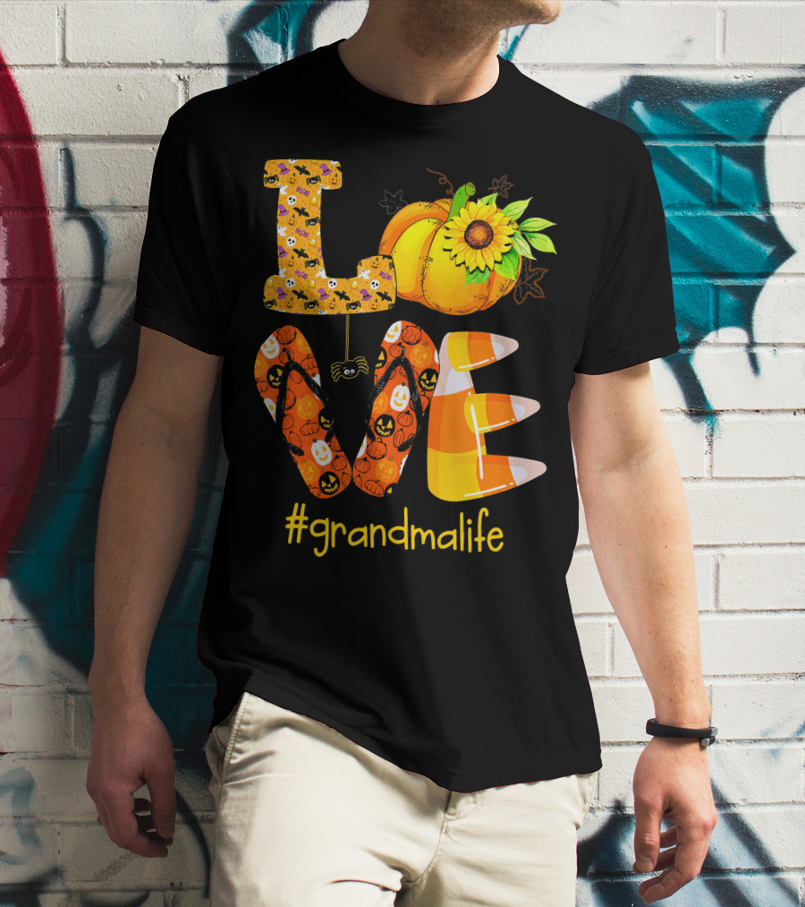 Love Halloween Pumpkin Sunflower #grandmalife T-Shirt