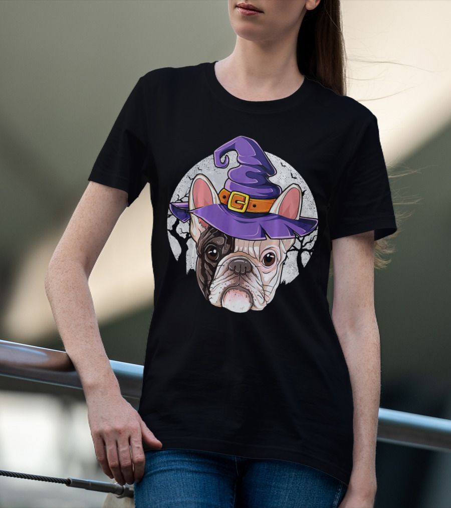 French Bulldog Halloween Witch Hat T-Shirt