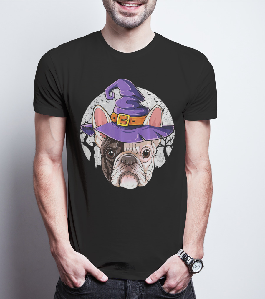 French Bulldog Halloween Witch Hat T-Shirt