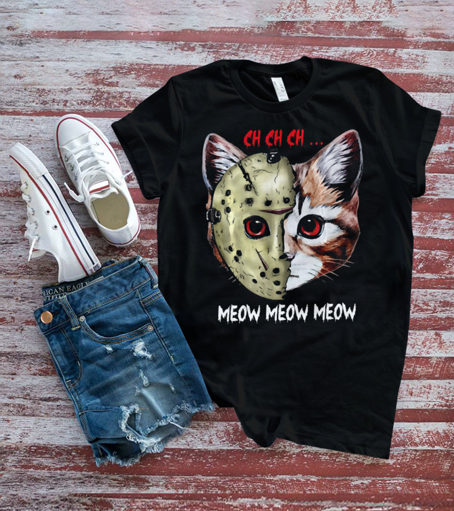 Ch Ch Ch Meow Meow Meow Jason Mask Cat Hybrid T-Shirt