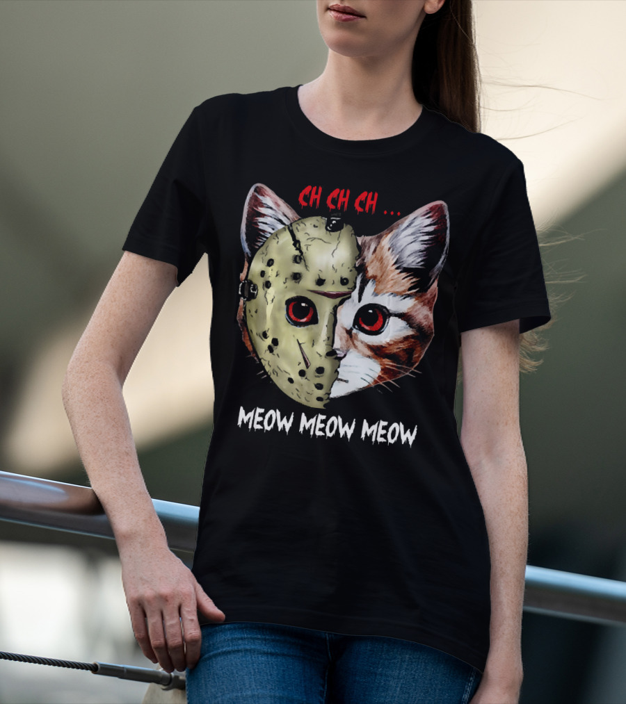 Ch Ch Ch Meow Meow Meow Jason Mask Cat Hybrid T-Shirt