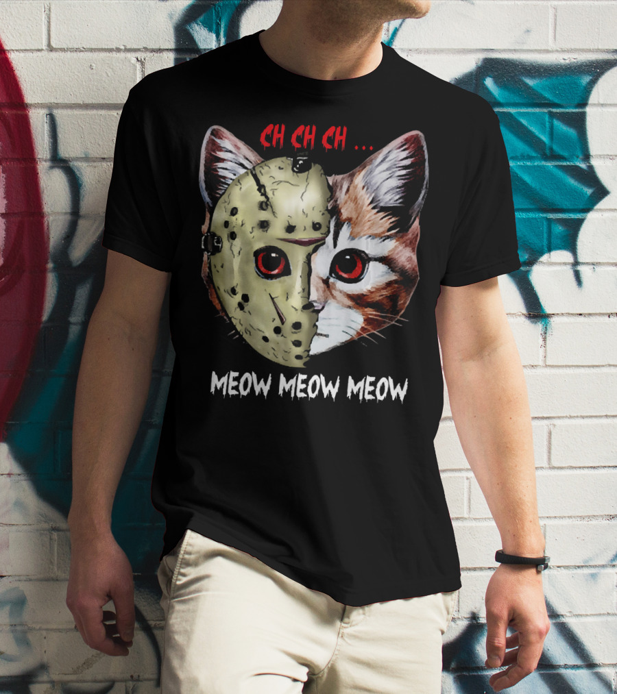 Ch Ch Ch Meow Meow Meow Jason Mask Cat Hybrid T-Shirt