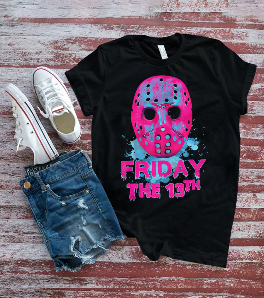 Friday The 13th Pink Neon Hockey Mask Horror T-Shirt