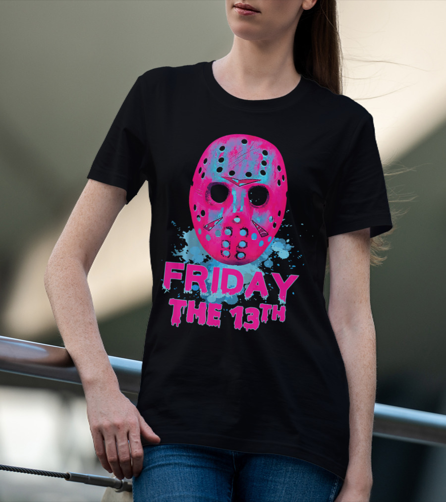 Friday The 13th Pink Neon Hockey Mask Horror T-Shirt