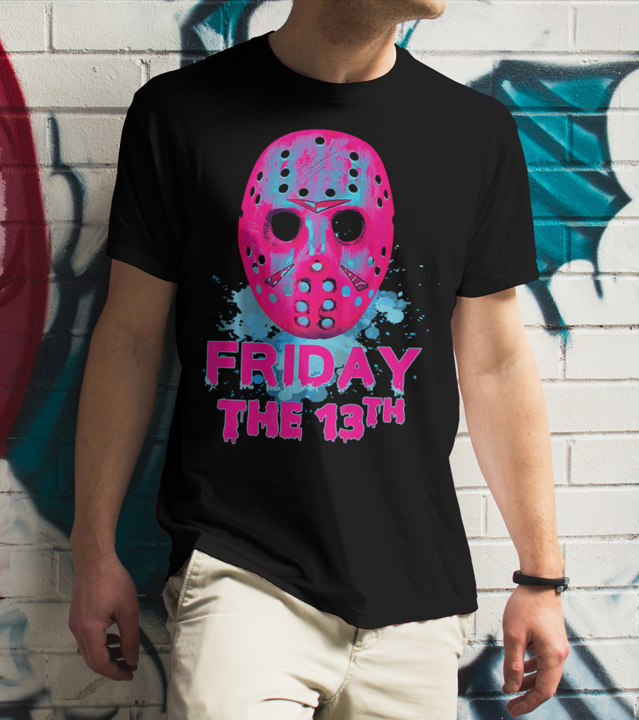 Friday The 13th Pink Neon Hockey Mask Horror T-Shirt