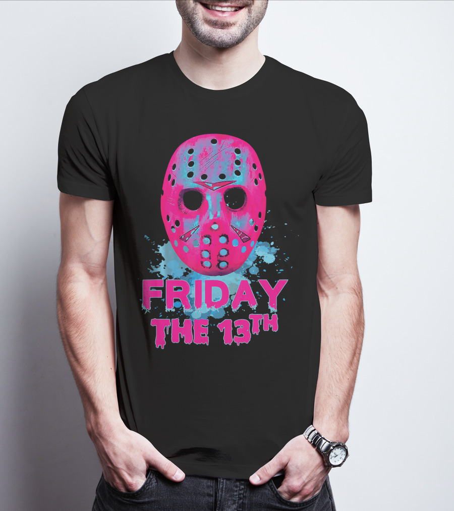 Friday The 13th Pink Neon Hockey Mask Horror T-Shirt