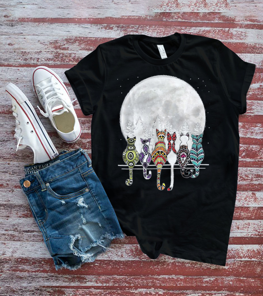 Day Of Dead Sugar Skull Cat Cats Skele Full Moon Forest T-Shirt