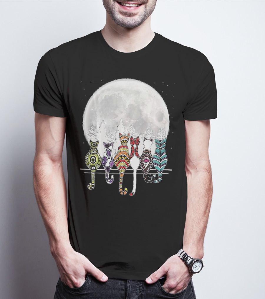 Day Of Dead Sugar Skull Cat Cats Skele Full Moon Forest T-Shirt