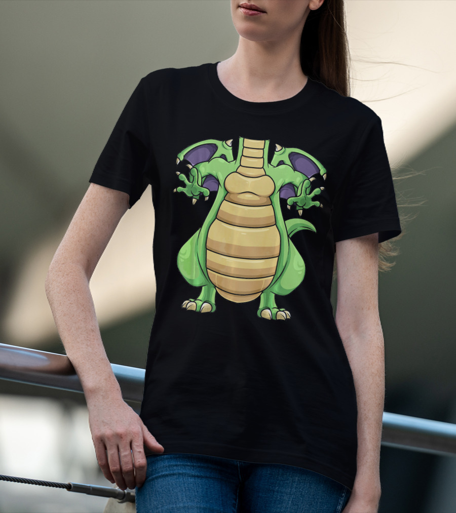 Cool Headless Dragon Retro Cartoon Style Green Monster T-Shirt