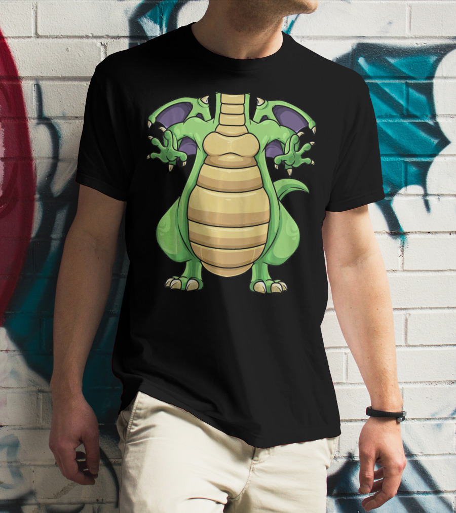 Cool Headless Dragon Retro Cartoon Style Green Monster T-Shirt