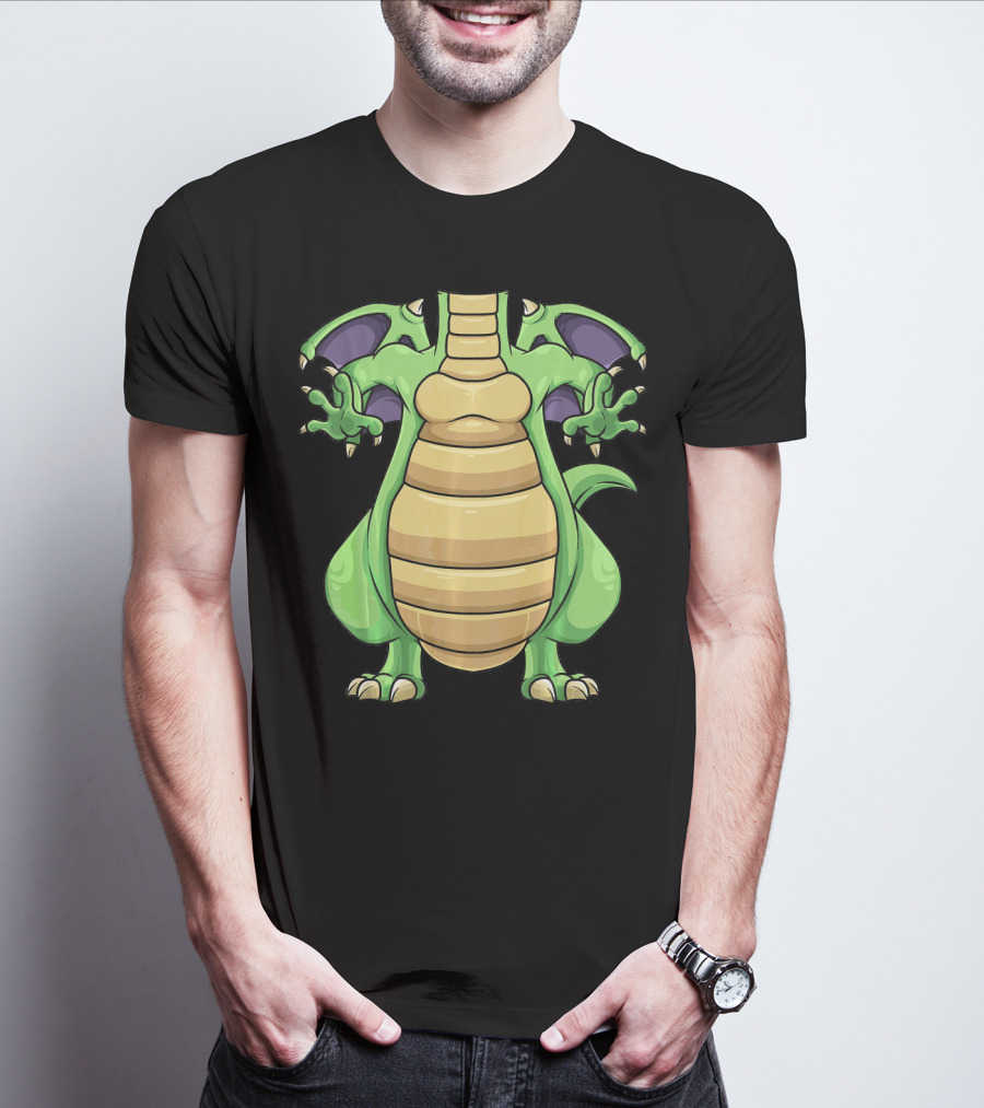 Cool Headless Dragon Retro Cartoon Style Green Monster T-Shirt