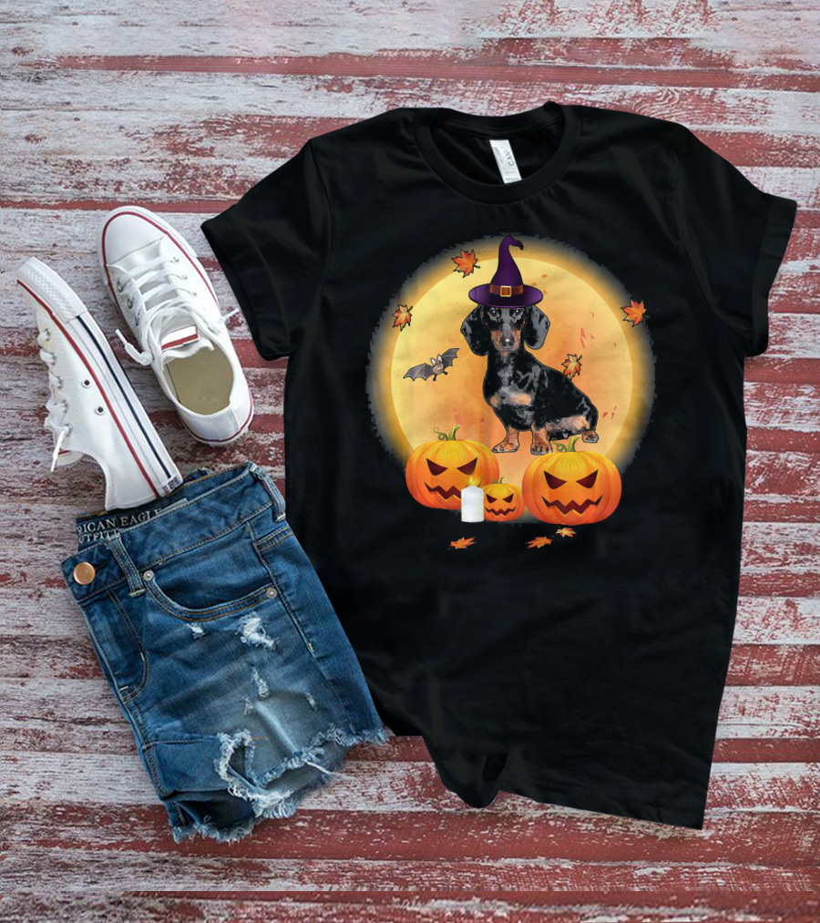 Halloween Dachshund Witch Pumpkin Fun T-Shirt